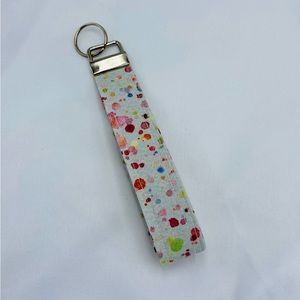 Key Fob Wristlet Keychain In Grey Multicolored Dot Print